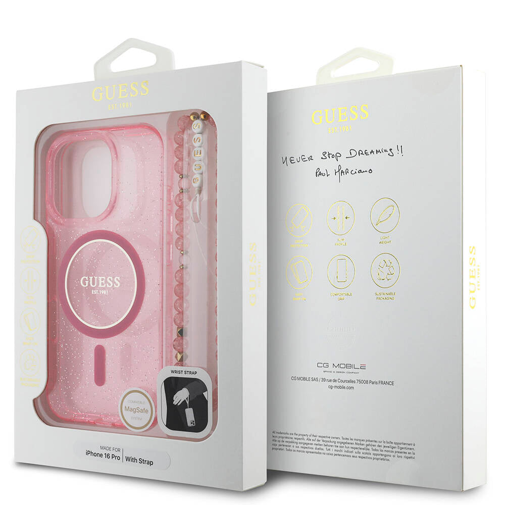 Guess iPhone 16 Pro Orjinal Lisanslı Magsafe Şarj Özellikli Simli Silikon İnci Bileklikli Telefon Kılıfı - 19 Guess iPhone 16 Pro Orjinal Lisanslı Magsafe Şarj Özellikli Simli Silikon İnci Bileklikli Telefon Kılıfı - 19